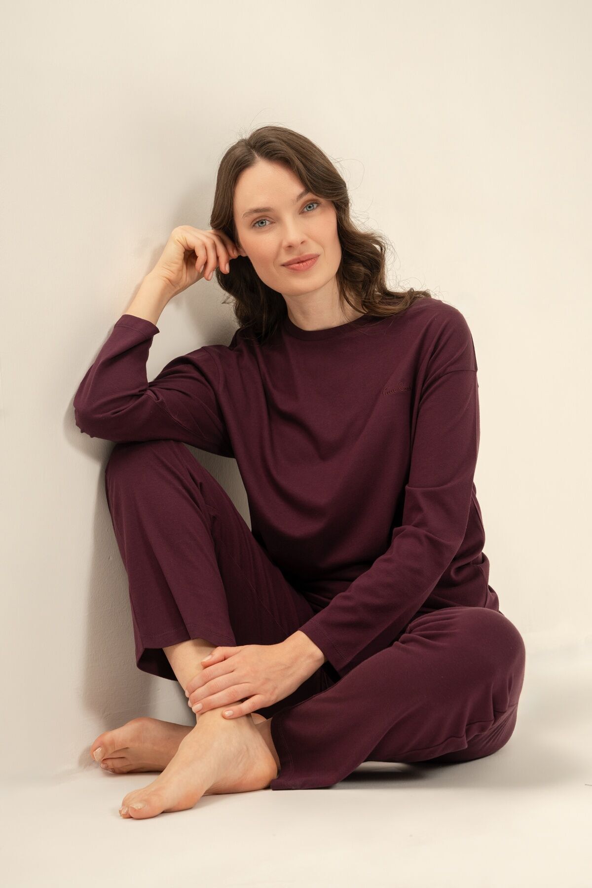 Pierre Cardin Kadın Uzun Kollu Düz Pijama Takımı - Mürdüm