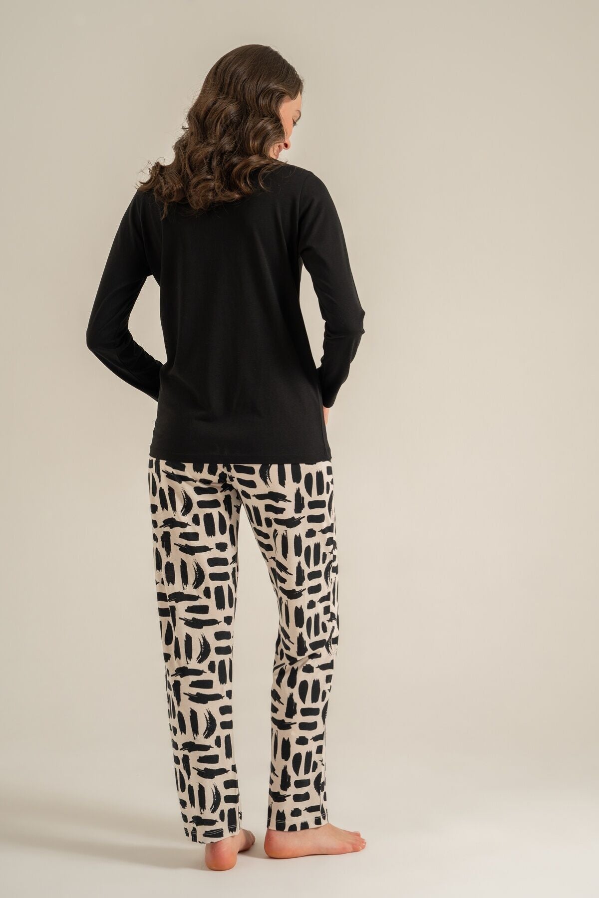 Pierre Cardin Kadın Uzun Kollu Patlı Yaka Pijama Takımı - Siyah