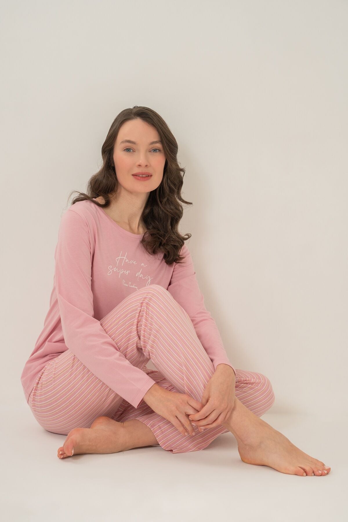 Pierre Cardin Kadın Baskılı Uzun Kollu Pijama Takımı - Pembe