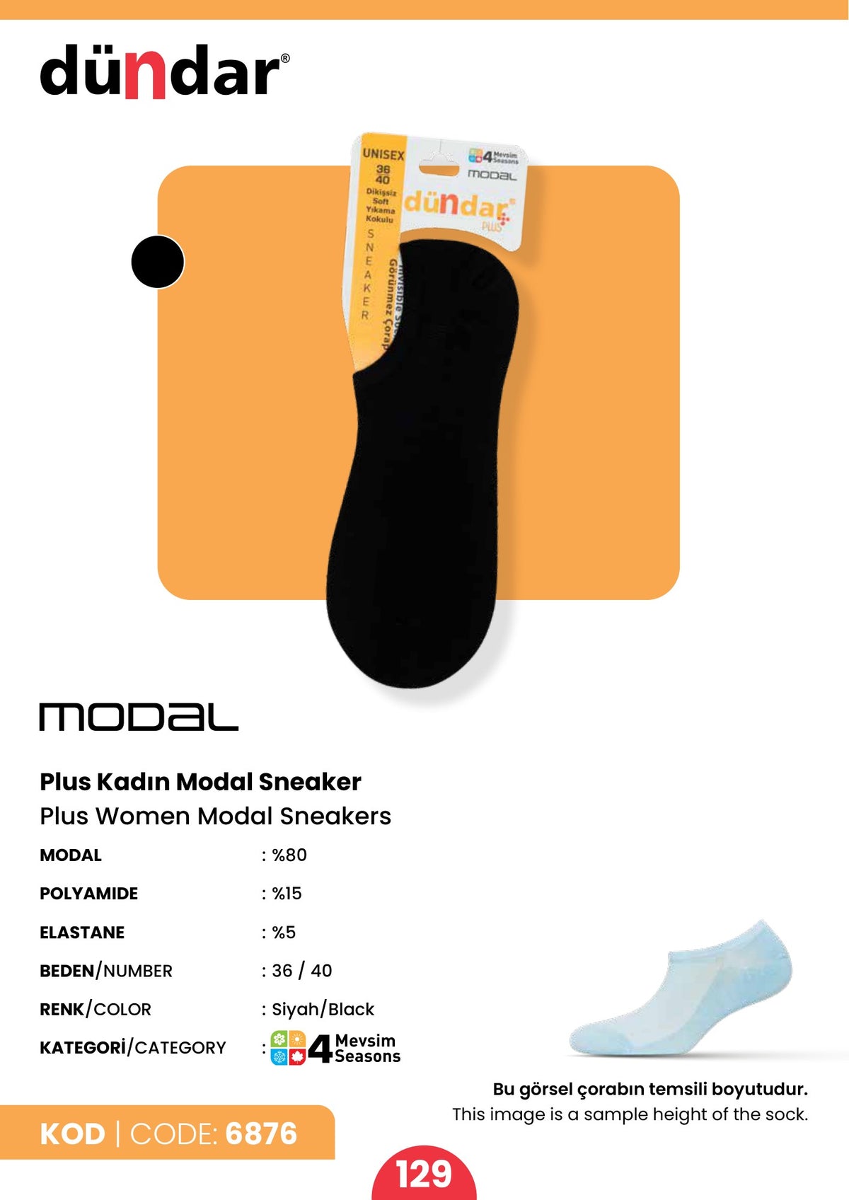 Dündar Plus Kadın Modal Sneaker Çorap 36-40
