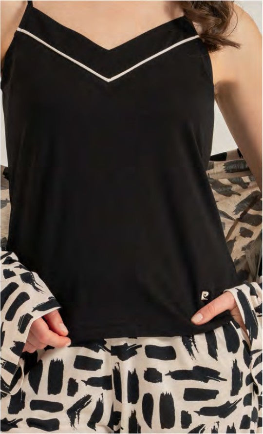 Pierre Cardin Kadın Sabahlıklı 3'lü Pijama Takımı - Siyah-krem Desenli