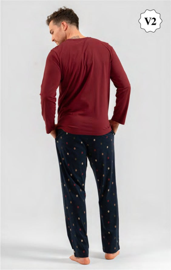 Arnetta Erkek Uzun Kollu Patlı Yaka Pijama Takımı - Bordo