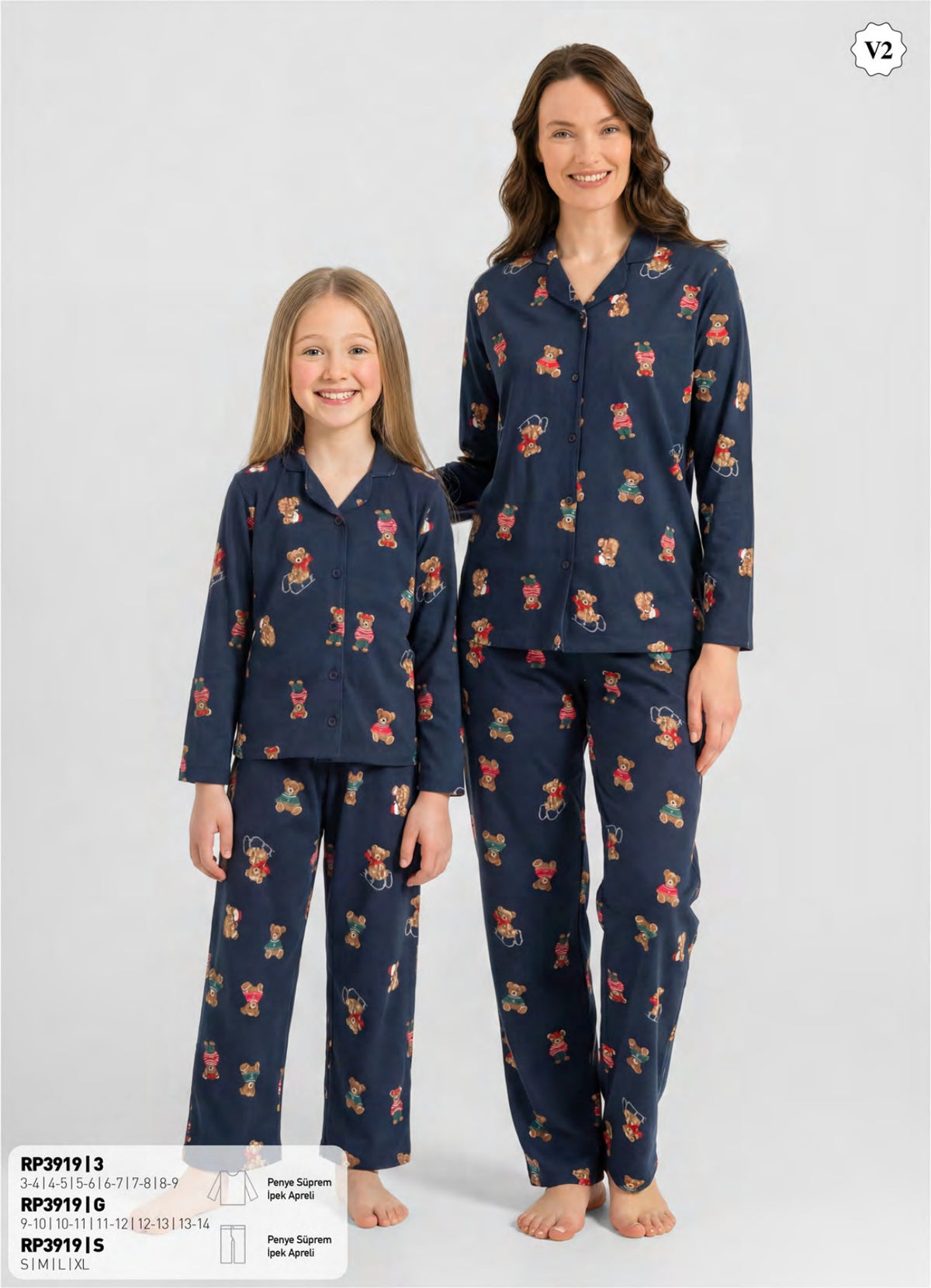 RolyPoly Kadın Gömlek Yaka Önden Düğmeli Pijama Takımı - Lacivert