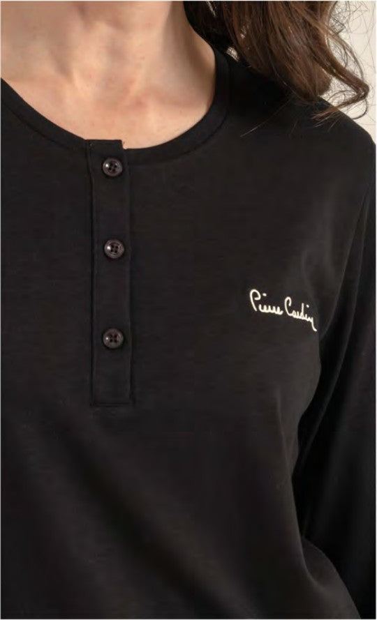 Pierre Cardin Kadın Uzun Kollu Patlı Yaka Pijama Takımı - Siyah
