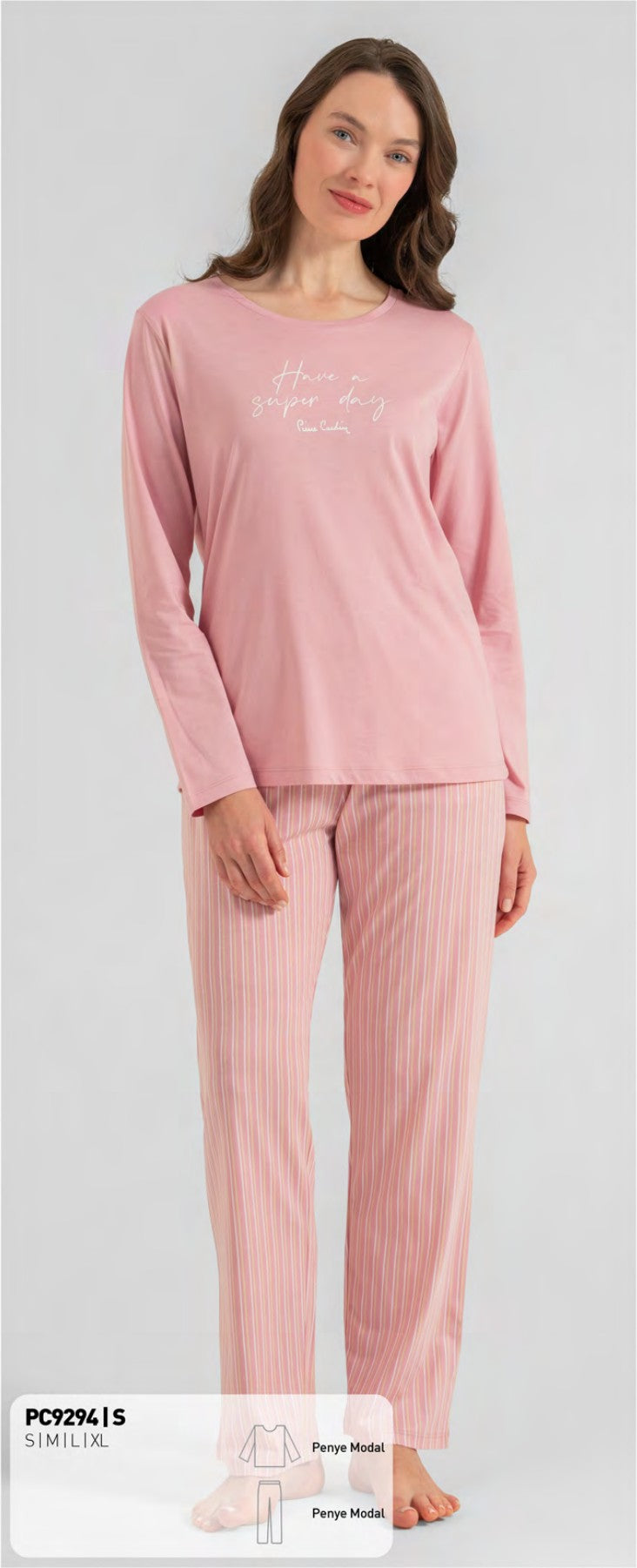 Pierre Cardin Kadın Baskılı Uzun Kollu Pijama Takımı - Pembe