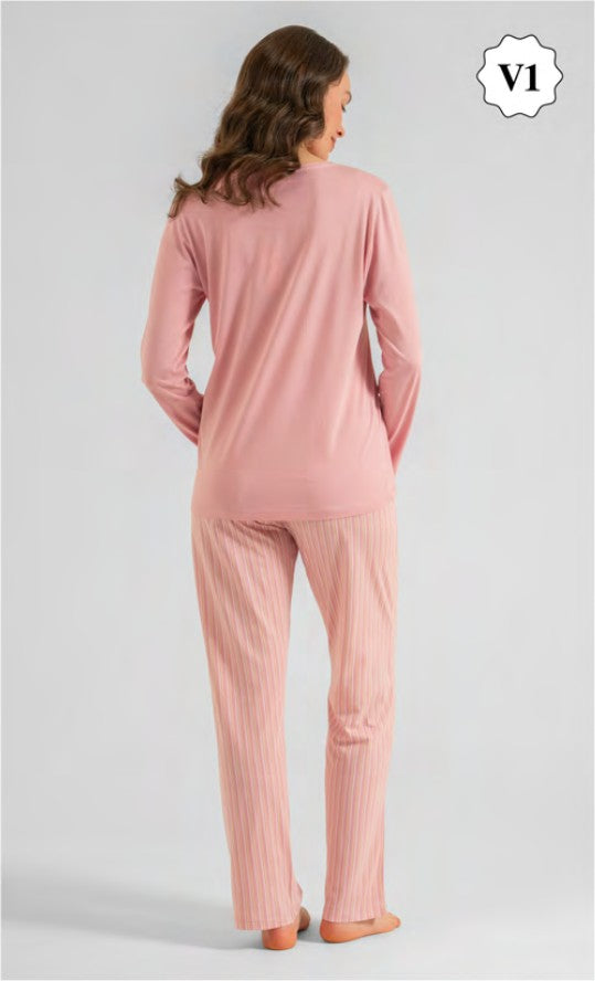 Pierre Cardin Kadın Baskılı Uzun Kollu Pijama Takımı - Pembe