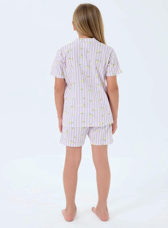 RolyPoly Kız Çocuk 2-8 Yaş Gömlek Yaka Şortlu Pijama Takımı - Lila Çizgili