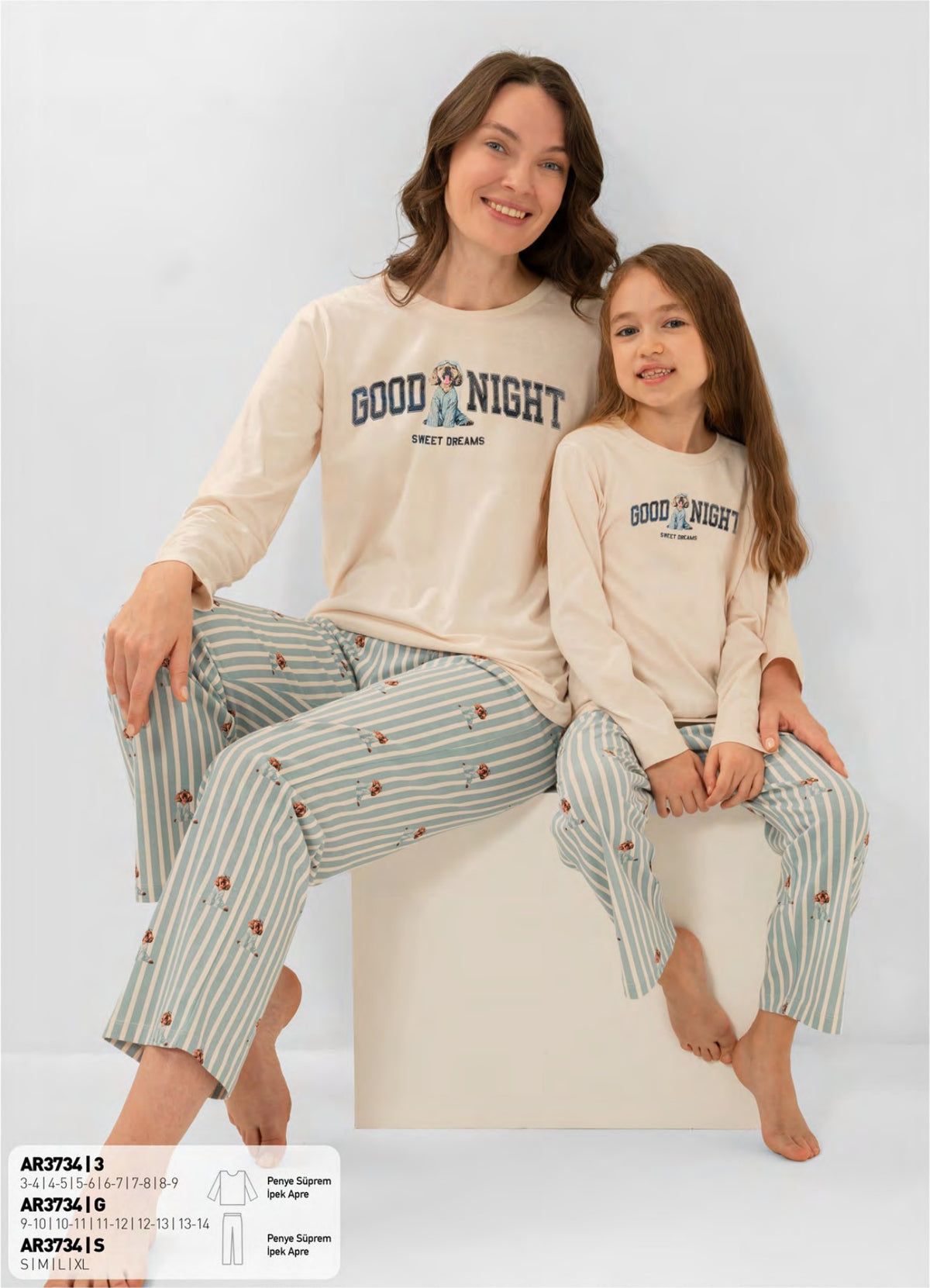 Arnetta Kız Çocuk 9-14 Yaş Baskılı Uzun Kollu Pijama Takımı - Krem