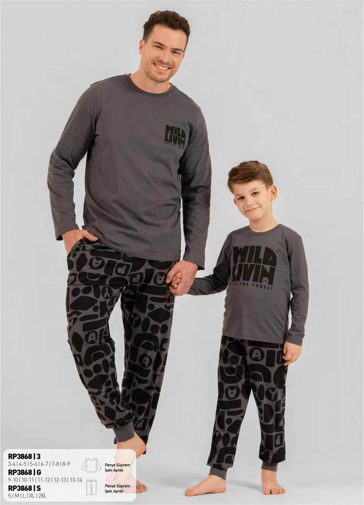 RolyPoly Erkek Çocuk 3-9 Yaş Baskılı Uzun Kollu Pijama Takımı - Gri