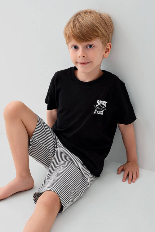 Arnetta Erkek Çocuk 9-15 Yaş Kısa Kollu Şortlu Pijama Takımı - Siyah