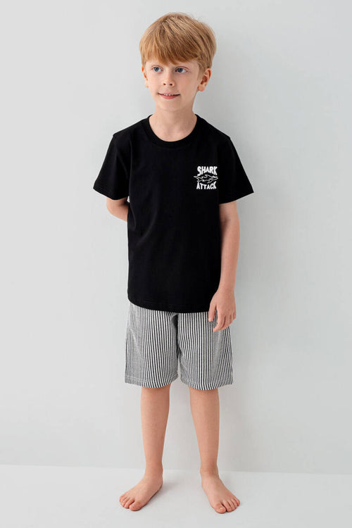 Arnetta Erkek Çocuk 9-15 Yaş Kısa Kollu Şortlu Pijama Takımı - Siyah